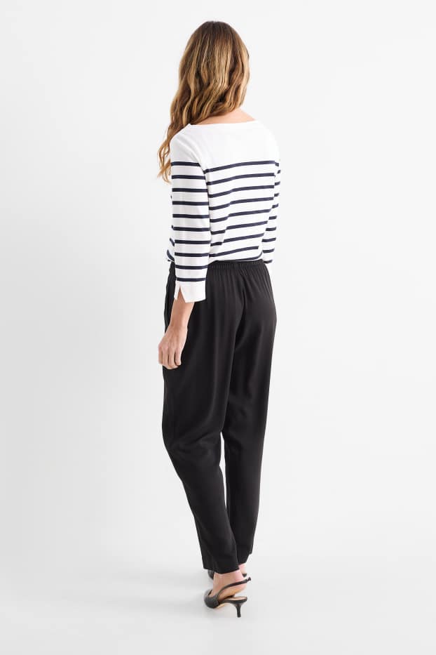Damen - Stoffhose - High Waist - Tapered Fit - schwarz