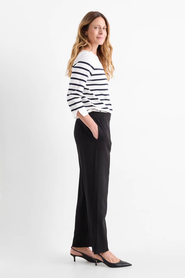 Damen - Stoffhose - High Waist - Tapered Fit - schwarz