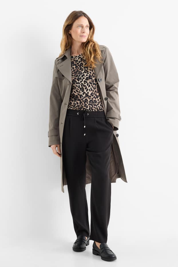 Damen - Stoffhose - Mid Waist - Tapered Fit - schwarz