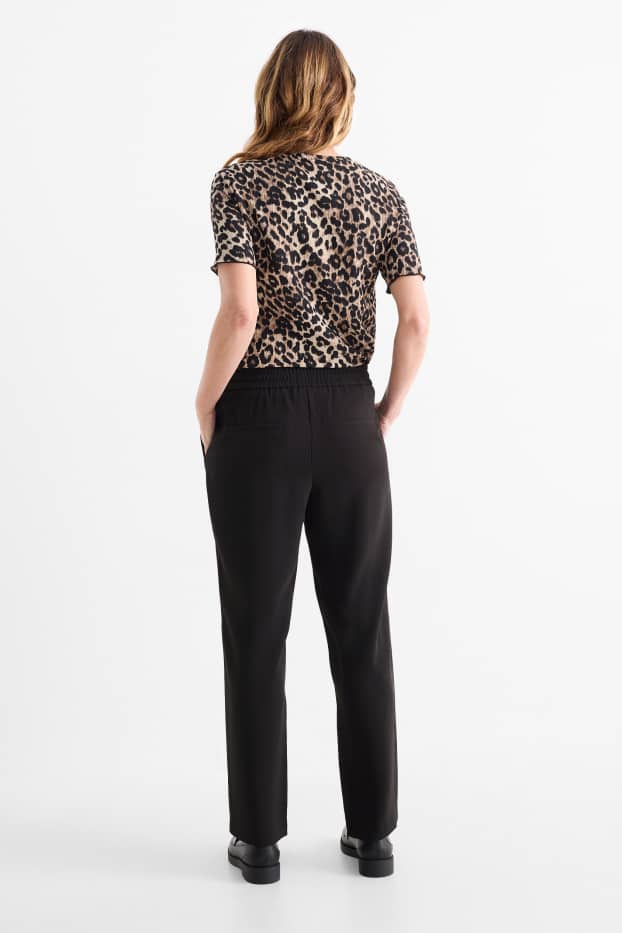 Damen - Stoffhose - Mid Waist - Tapered Fit - schwarz