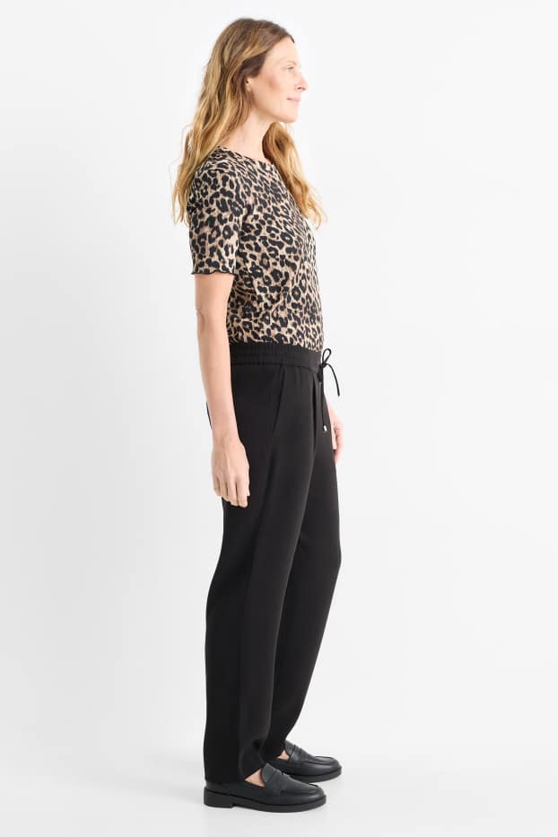 Damen - Stoffhose - Mid Waist - Tapered Fit - schwarz