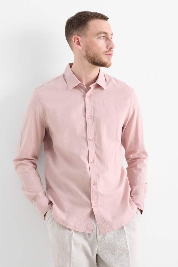 Hommes - Chemise - regular fit - col kent - lin mélangé - rose