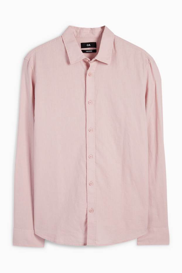 Hommes - Chemise - regular fit - col kent - lin mélangé - rose