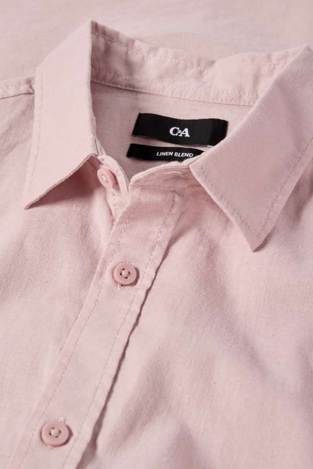 Hommes - Chemise - regular fit - col kent - lin mélangé - rose