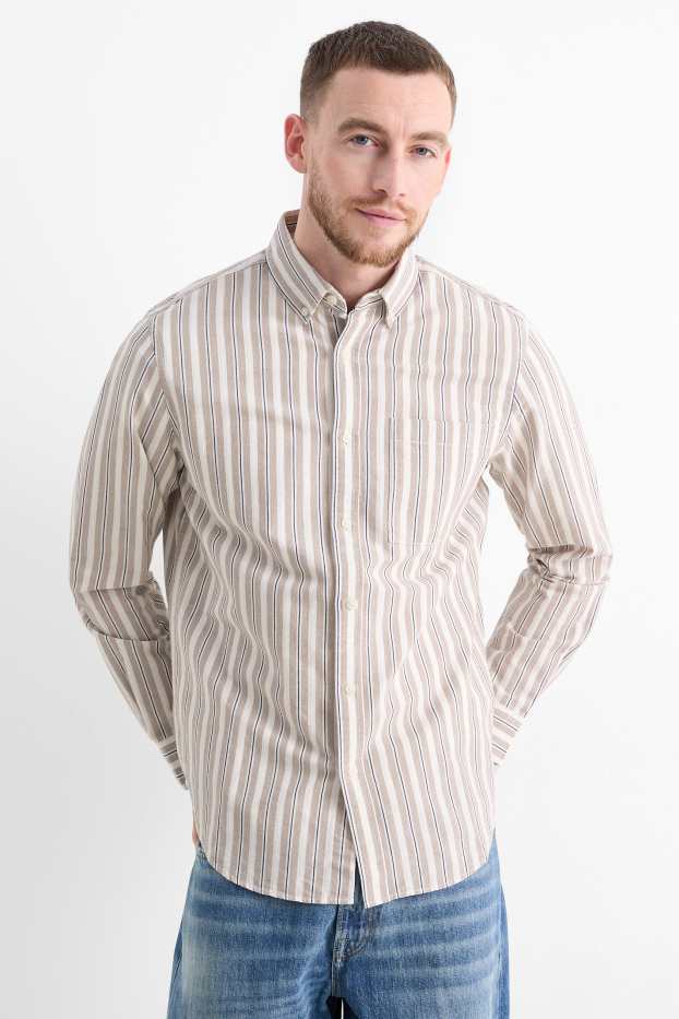 Hommes - Chemise - regular fit - col button-down - à rayures - beige