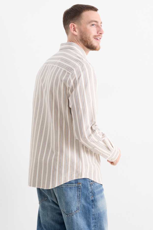 Hommes - Chemise - regular fit - col button-down - à rayures - beige