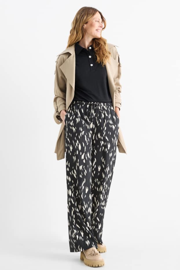 Femmes - Pantalon de toile - high waist - wide leg - à motif - noir