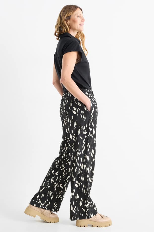 Femmes - Pantalon de toile - high waist - wide leg - à motif - noir