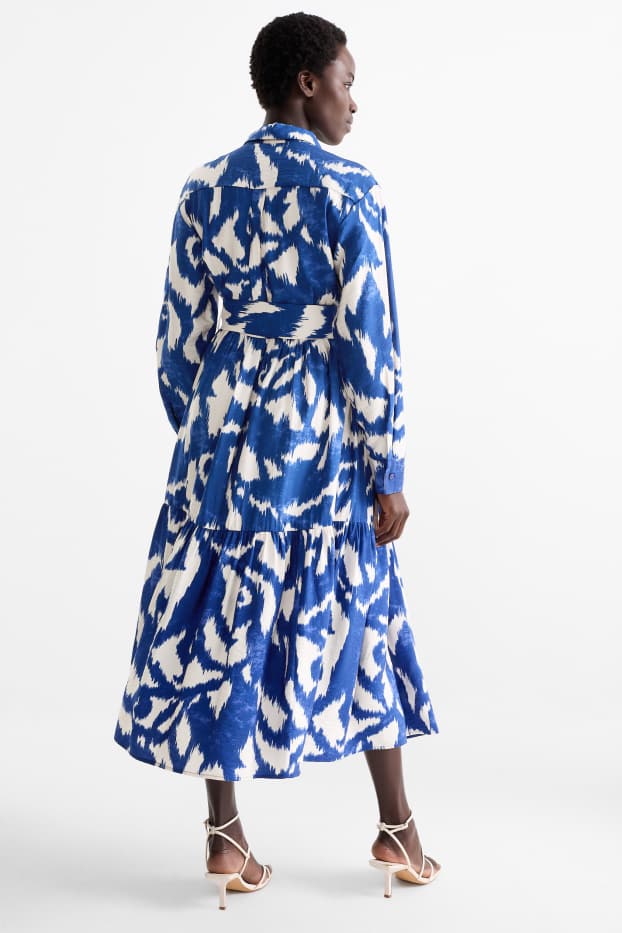 Dames - Blousejurk met ceintuur - met patroon - blauw / beige