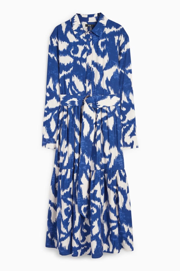 Dames - Blousejurk met ceintuur - met patroon - blauw / beige