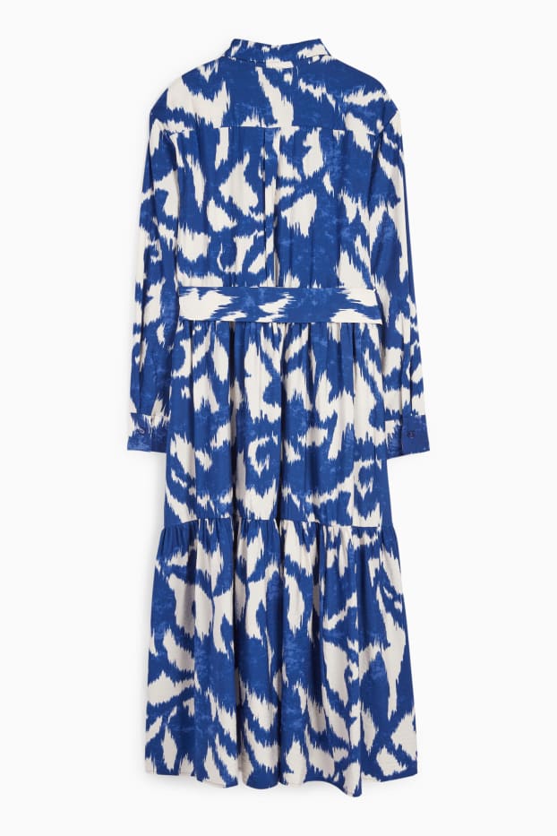 Dames - Blousejurk met ceintuur - met patroon - blauw / beige