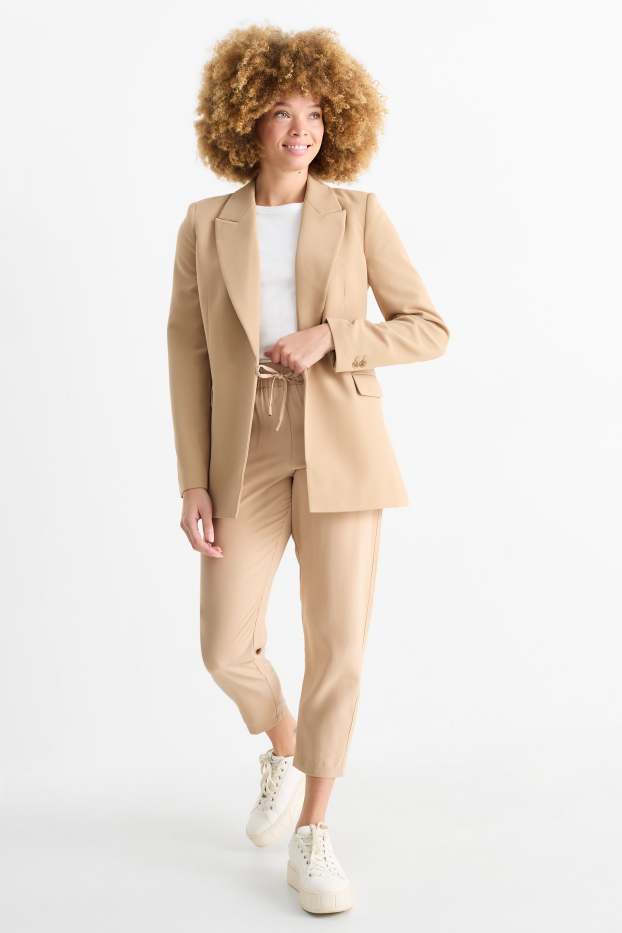 Dámské - Plátěné kalhoty - mid waist - tapered fit - světle béžová