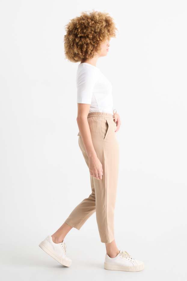 Dámské - Plátěné kalhoty - mid waist - tapered fit - světle béžová