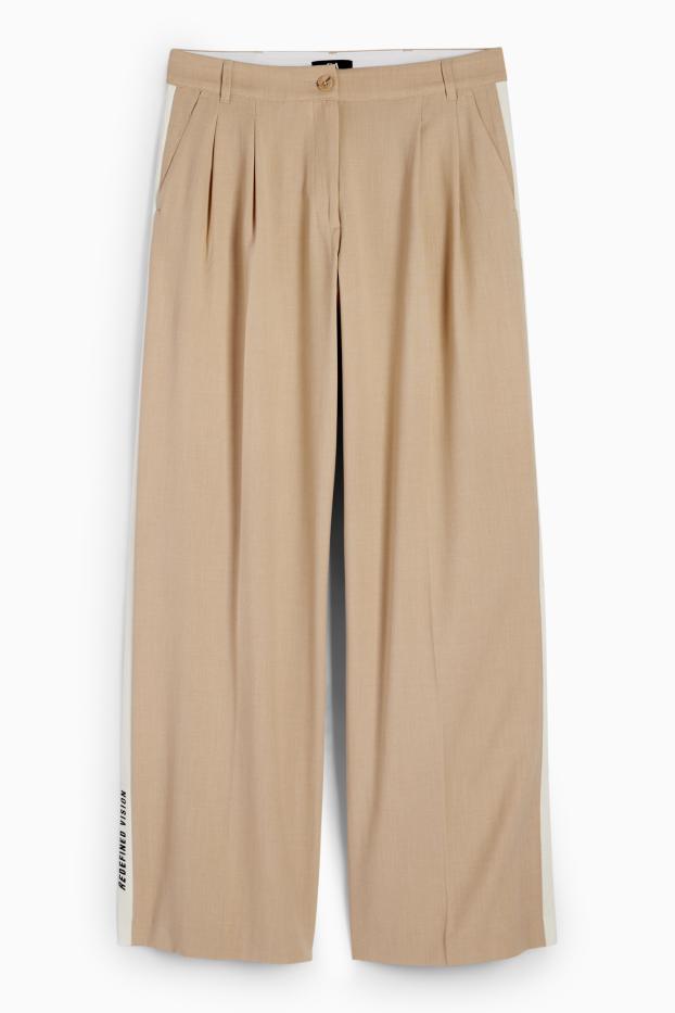 Dámské - Plátěné kalhoty - mid waist - wide leg - béžová