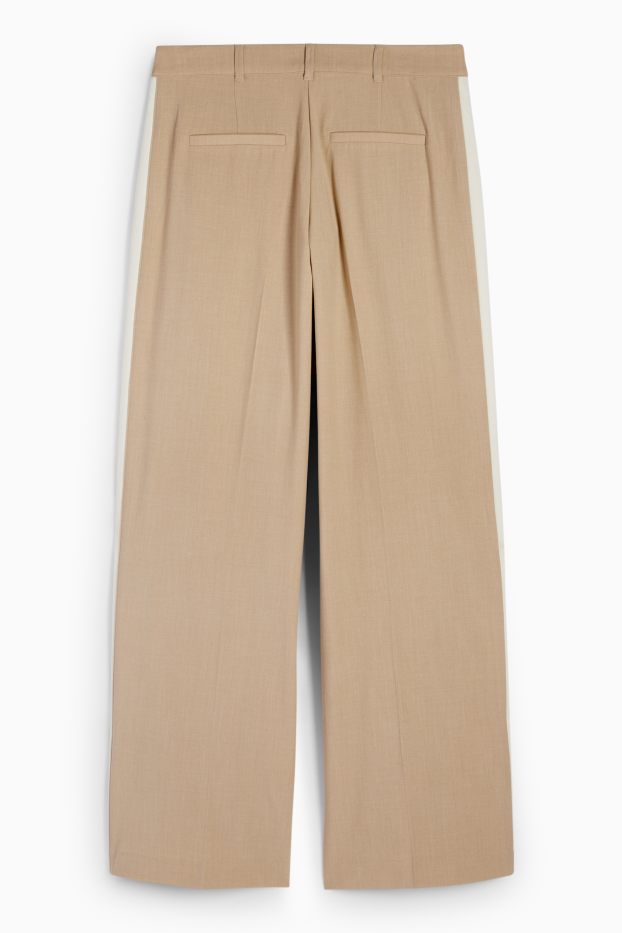 Dámské - Plátěné kalhoty - mid waist - wide leg - béžová