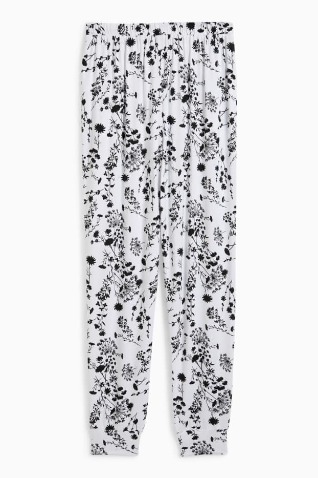 Mujer - Pantalón de pijama en viscosa - de flores - blanco / negro