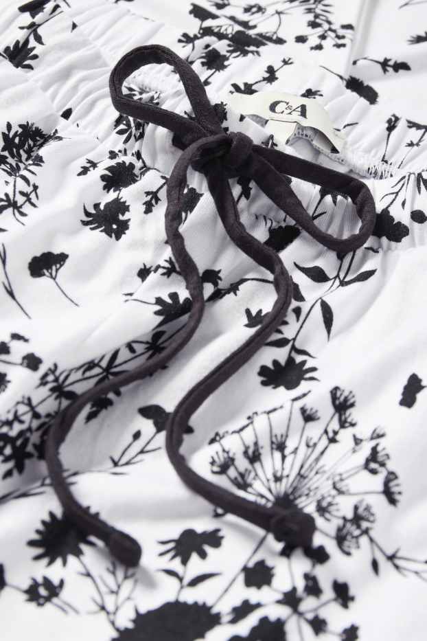 Mujer - Pantalón de pijama en viscosa - de flores - blanco / negro