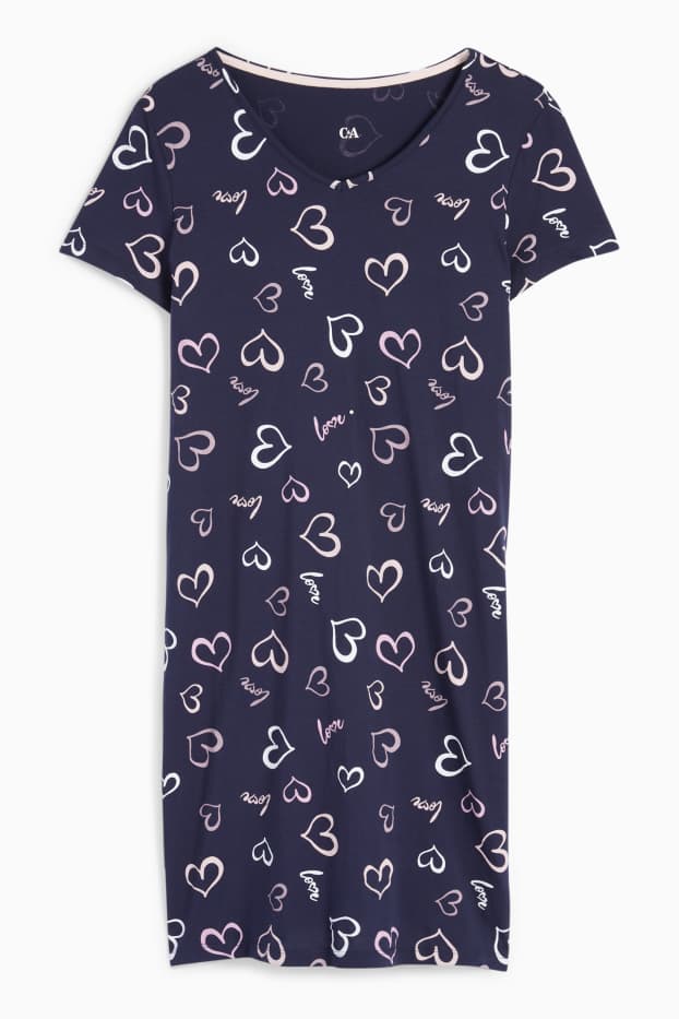 Femmes - Chemise de nuit - à motif - bleu foncé