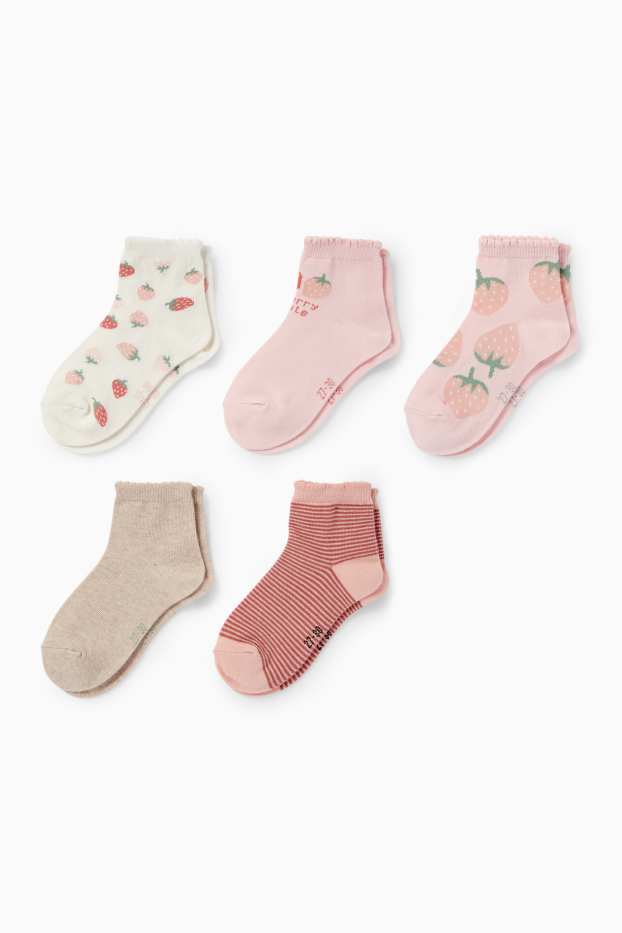 Kinder Mädchen - Multipack 5er - Erdbeere - Socken mit Motiv - rosa