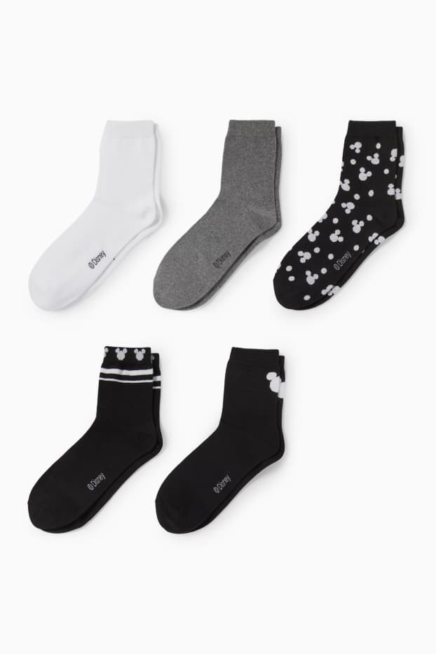 Women - Multipack of 5 - socks with motif - Mickey Mouse - black