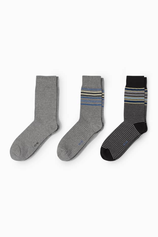 Hommes - Lot de 3 paires - chaussettes - à rayures - gris
