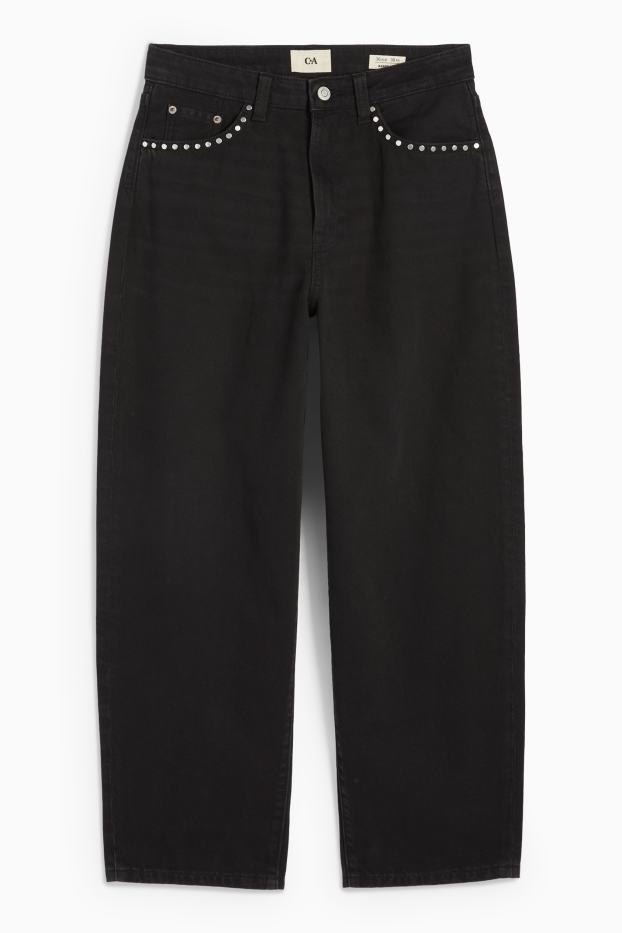 Damen - Barrel Jeans - Mid Waist - schwarz