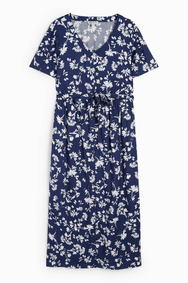 Damen - Viskose-Still-Kleid mit V-Ausschnitt - geblümt - blau