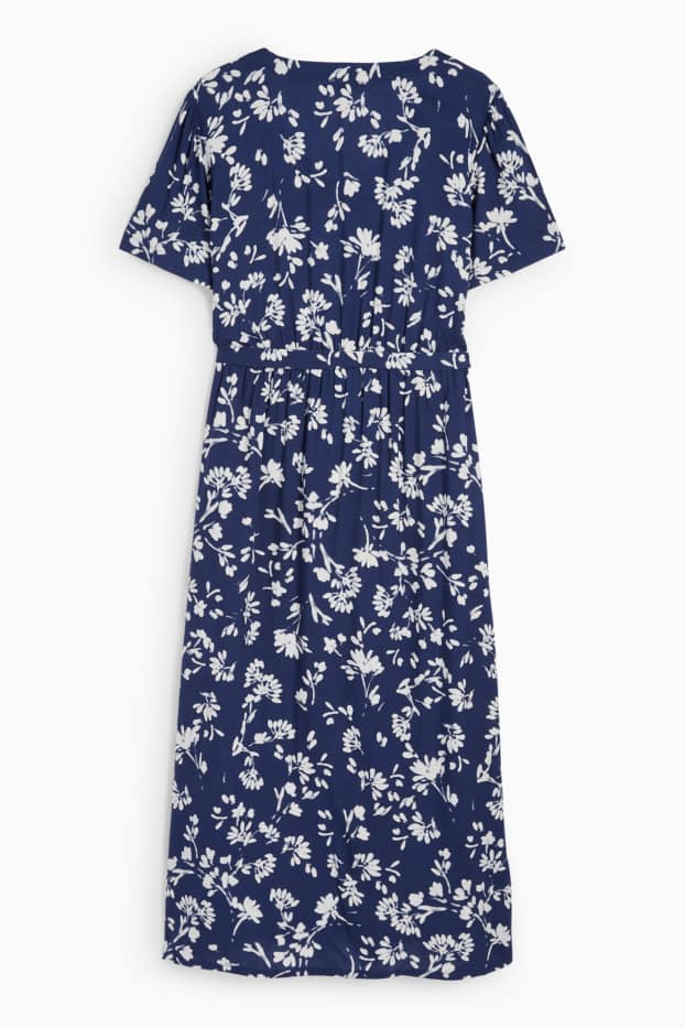 Damen - Viskose-Still-Kleid mit V-Ausschnitt - geblümt - blau