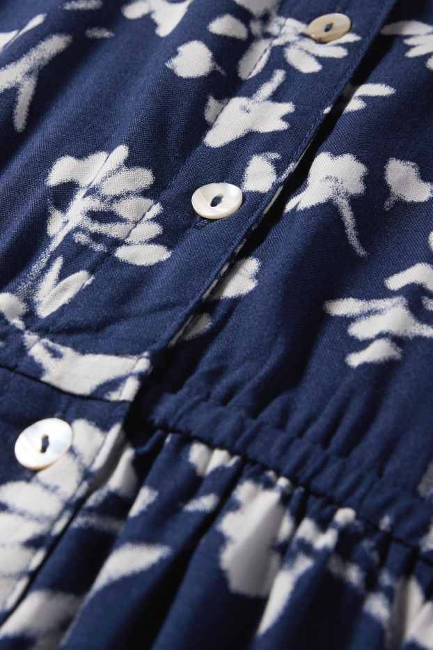 Damen - Viskose-Still-Kleid mit V-Ausschnitt - geblümt - blau