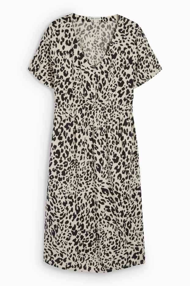 Femmes - Robe d’allaitement à col V en viscose - imprimé léopard - noir / beige