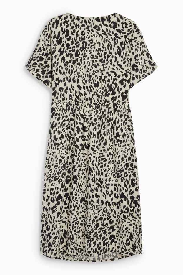 Femmes - Robe d’allaitement à col V en viscose - imprimé léopard - noir / beige