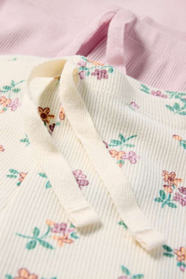 Enfants filles - Lot de 2 - fleurs - flared leggings - côtelés - blanc crème