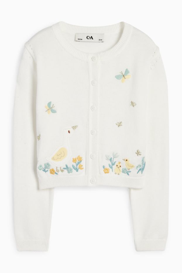 Bambine - Cardigan - motivo oche - bianco