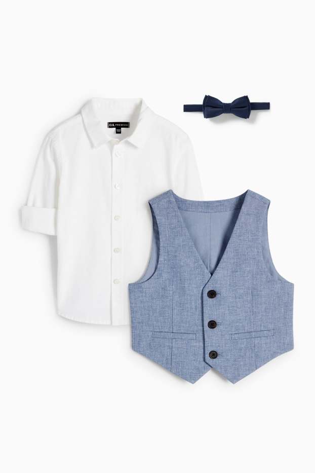 Kinderen: jongens - Set - overhemd, gilet en strikje - 3-delig - blauw