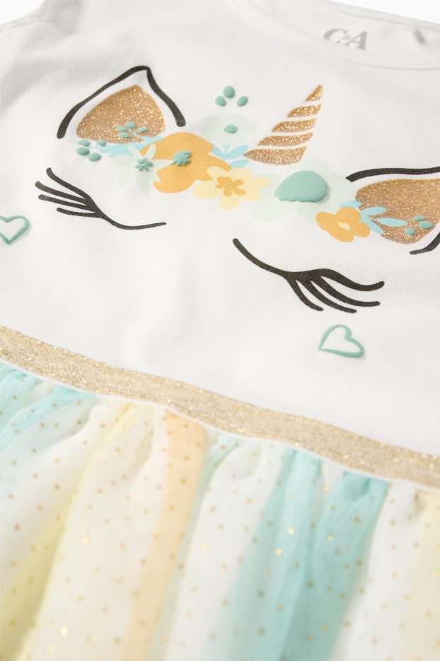 Enfants filles - Licorne - ensemble - robe et masque - 2 pièces - blanc