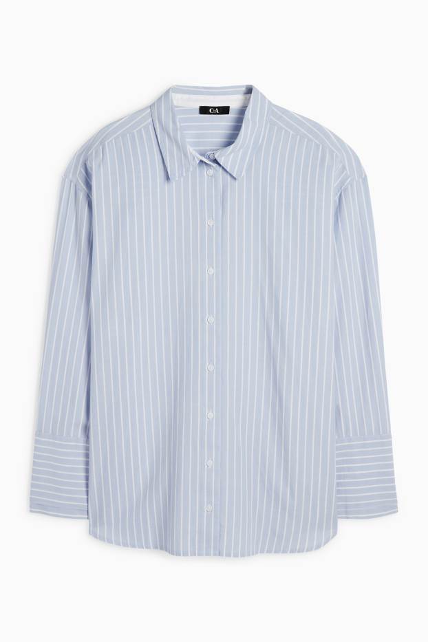 Women - Poplin blouse - striped - light blue