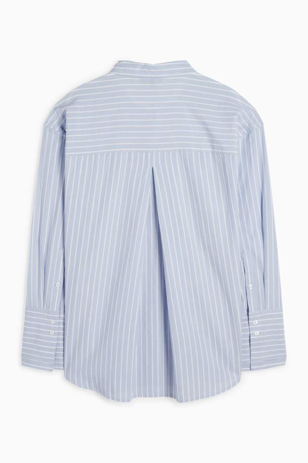 Women - Poplin blouse - striped - light blue