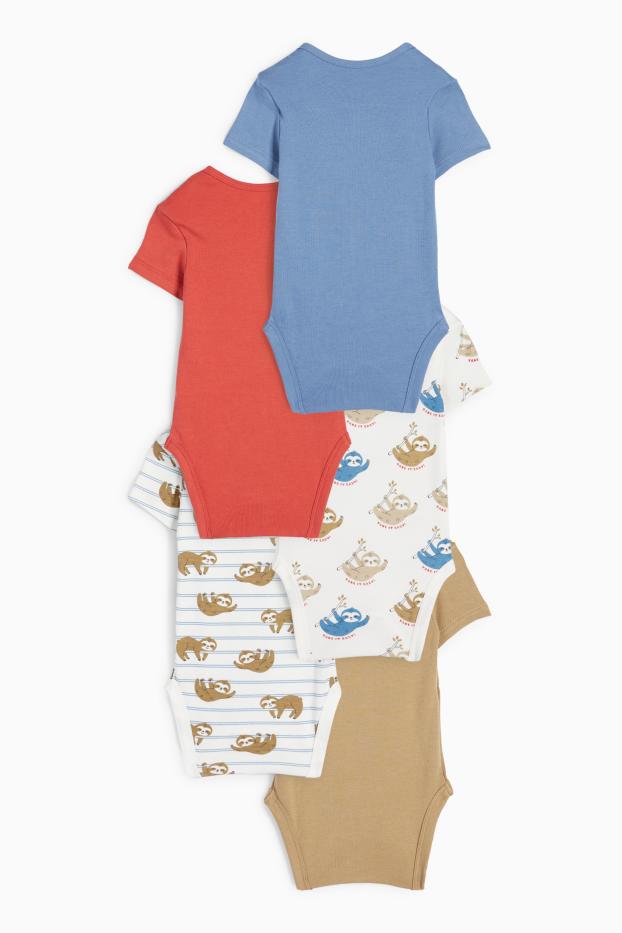 Miminka - chlapci - Multipack 5 ks - motivy lenochoda - body pro miminka - červená