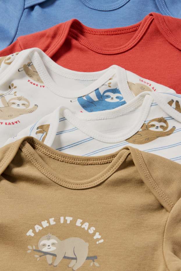 Miminka - chlapci - Multipack 5 ks - motivy lenochoda - body pro miminka - červená