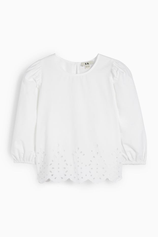 Dames - Blouse - Broderie Anglaise - wit
