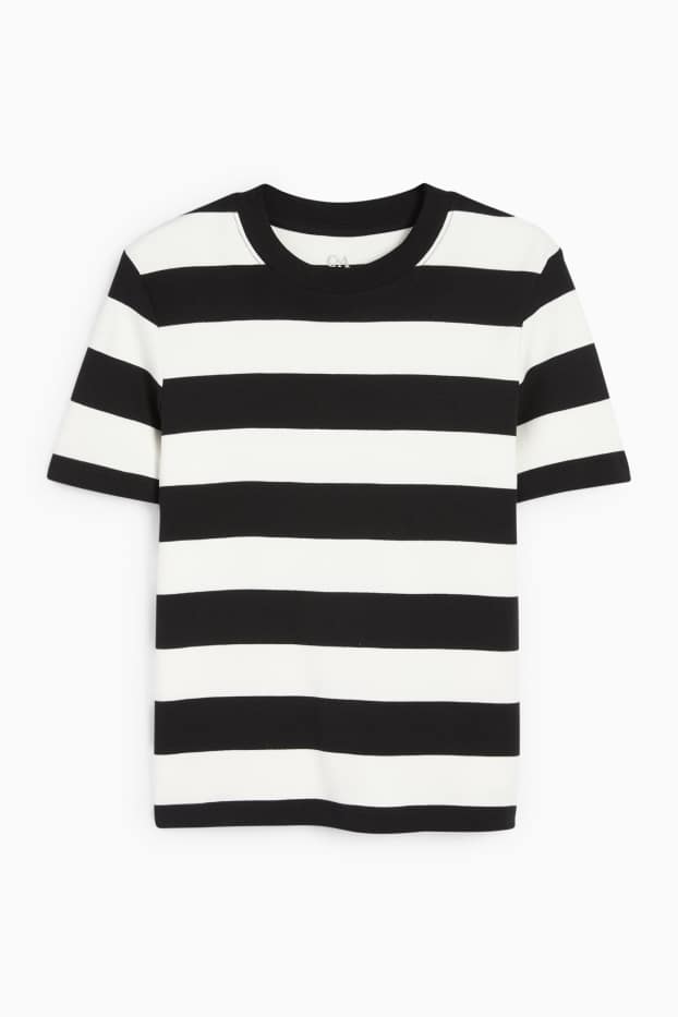 Women - T-shirt - slim fit - striped - black / white