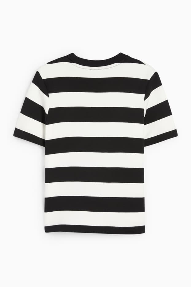 Women - T-shirt - slim fit - striped - black / white