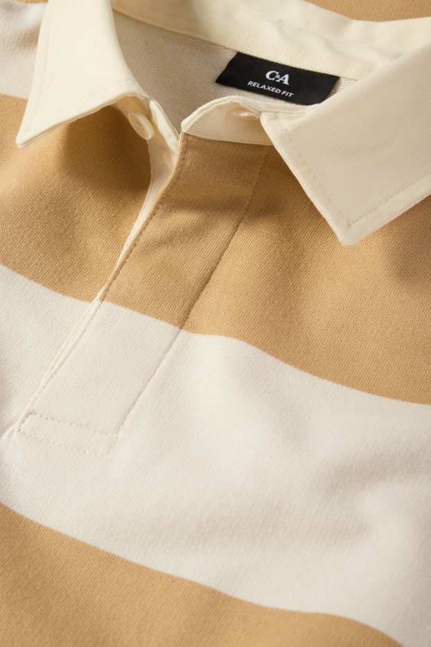 Men - Polo shirt - striped - beige