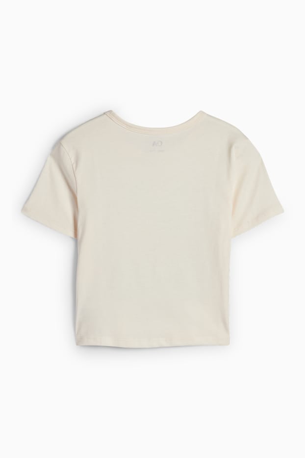 Copii - Fete - Floare și fluture - tricou cu mânecă scurtă - bej deschis