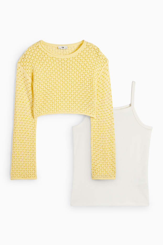 Děti - dívky - Souprava - svetr a top - 2dílná - světle žlutá