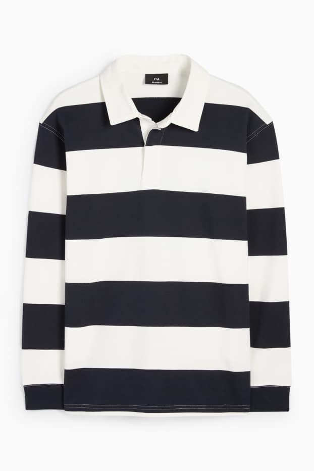 Men - Polo shirt - striped - dark blue / creme white