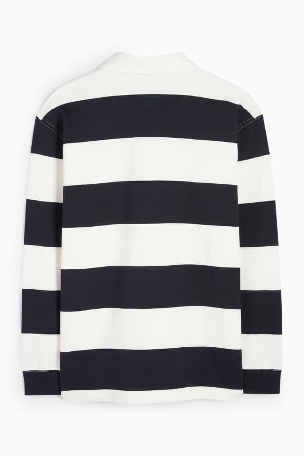 Men - Polo shirt - striped - dark blue / creme white