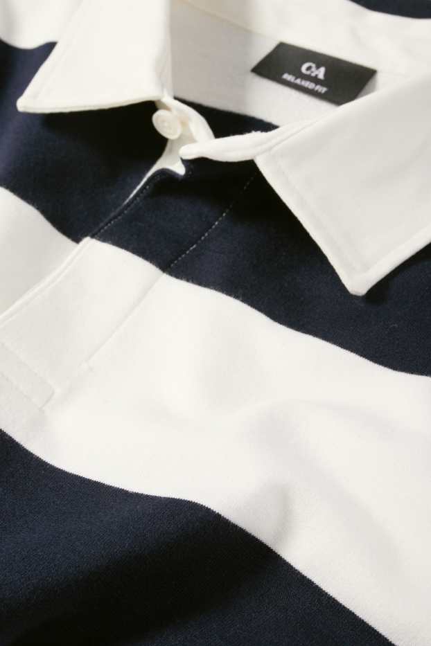 Men - Polo shirt - striped - dark blue / creme white