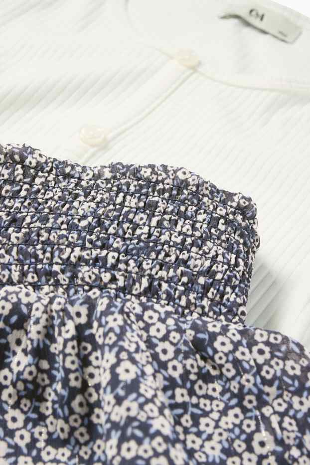 Enfants filles - Fleurs - ensemble - T-shirt et jupe - 2 pièces - bleu / blanc