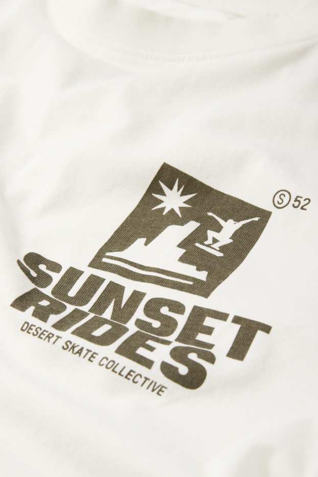 Kinder Jungen - Skater - Kurzarmshirt - gemustert - cremeweiss